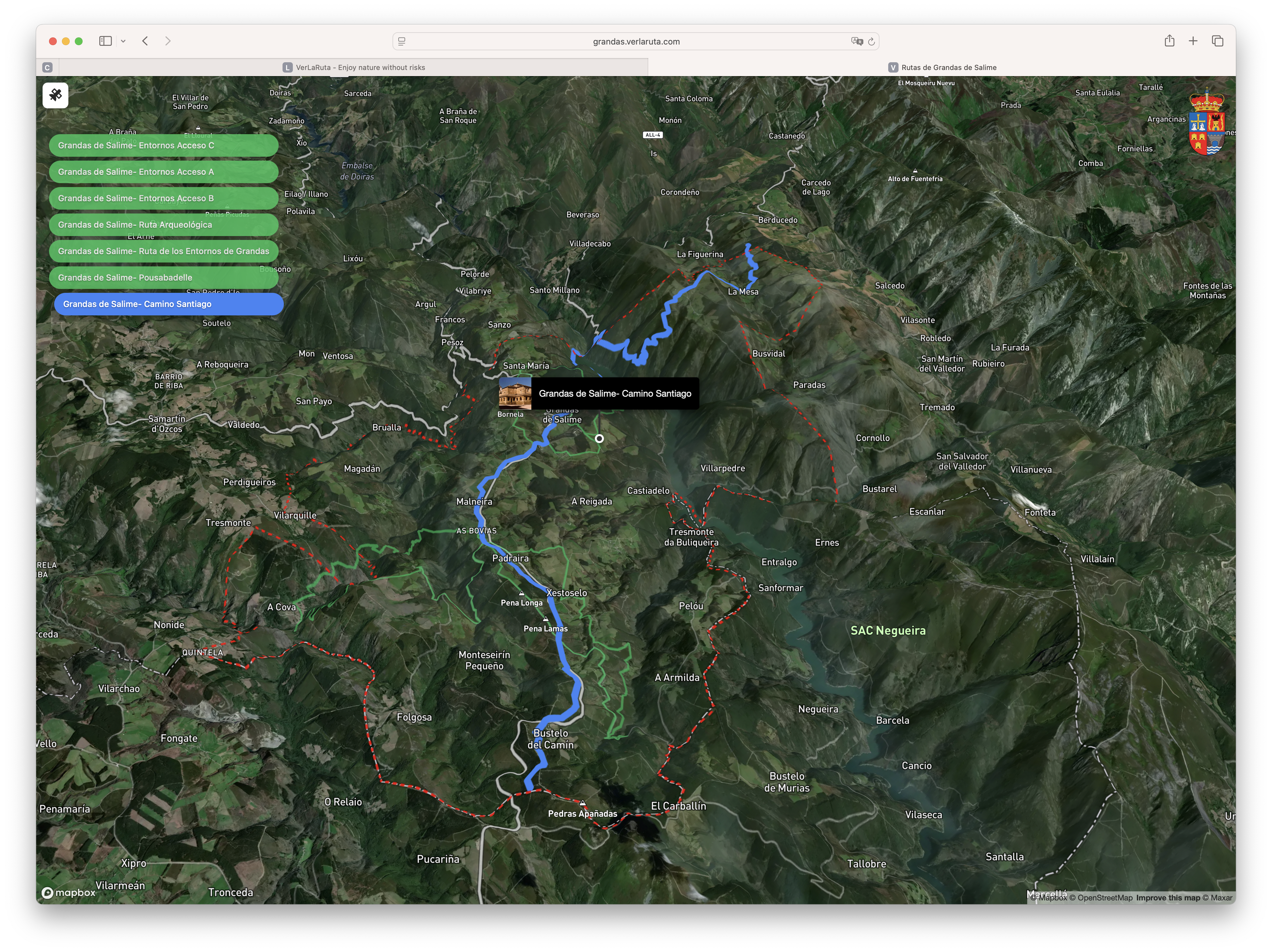 Mapa general de rutas en Grandas de Salime